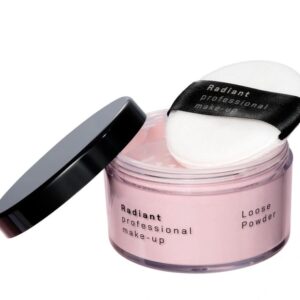 Pink loose powder til at illuminere grå nuancer, specielt under øjnene. Fra Radiant, forhandles hos Somé i Horsens og på webshop www.so-me.dk/shop